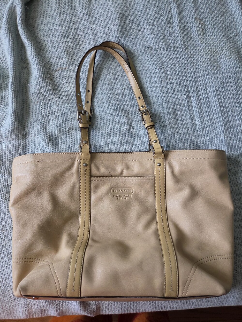 Vintage Coach Tan Leather Tote with Adjustable Straps